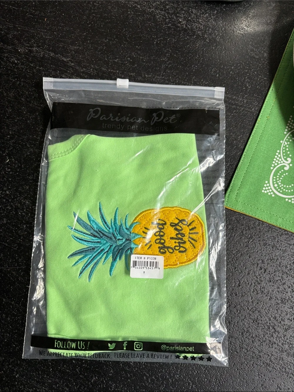 Parisian Works Lime Green Pineapple Embroidered pet cover size medium